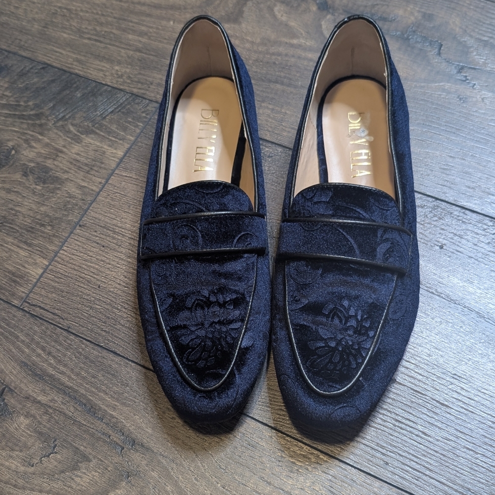 Billy ELLA Embossed Velvet Purple/Blue Loafers Size 8